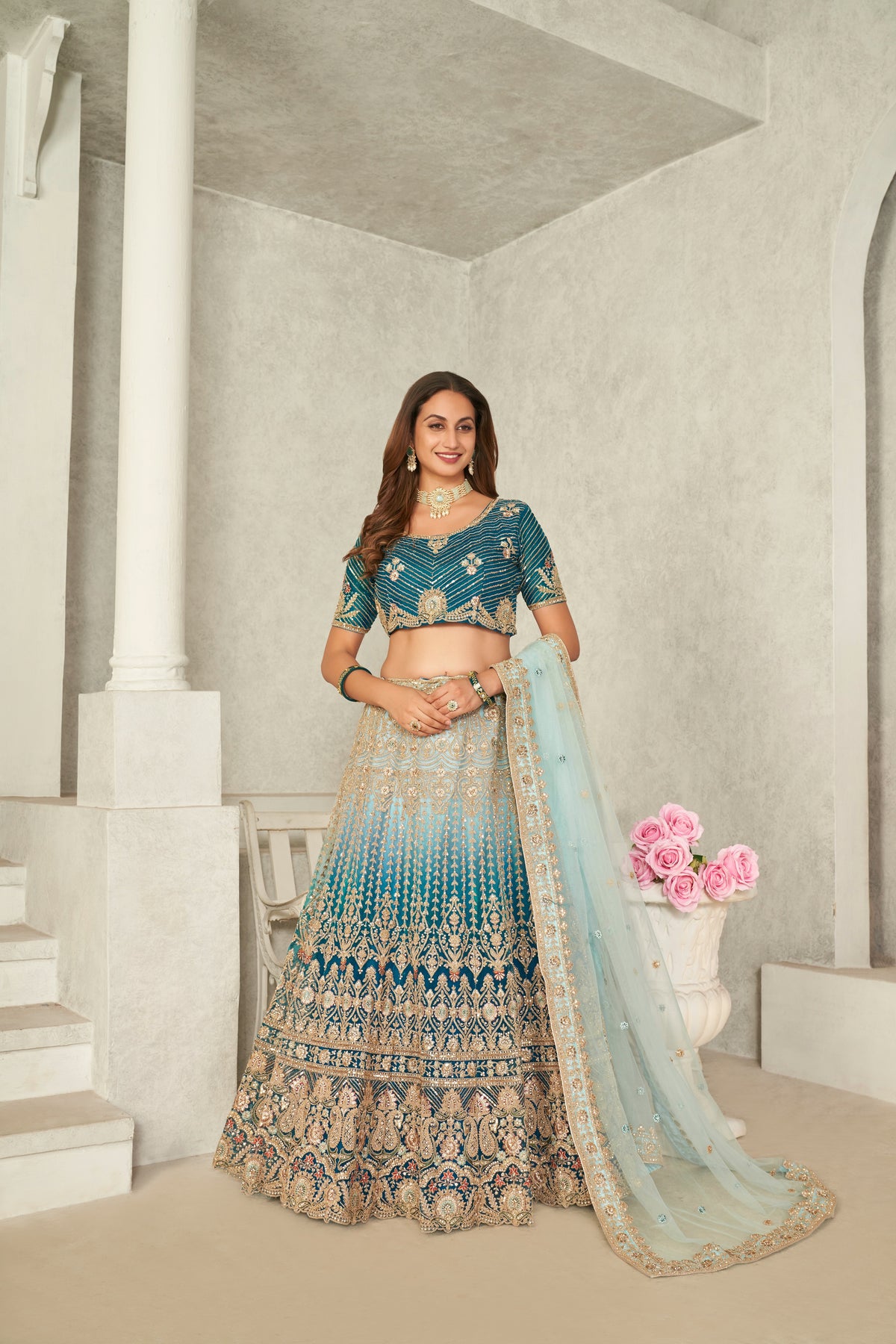 Captivating Blue Embroidered Lehenga Choli Set - Perfect for Brides ClothsVilla Main image