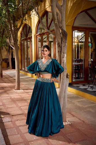 Blue Embroidered Lehenga Set ClothsVilla