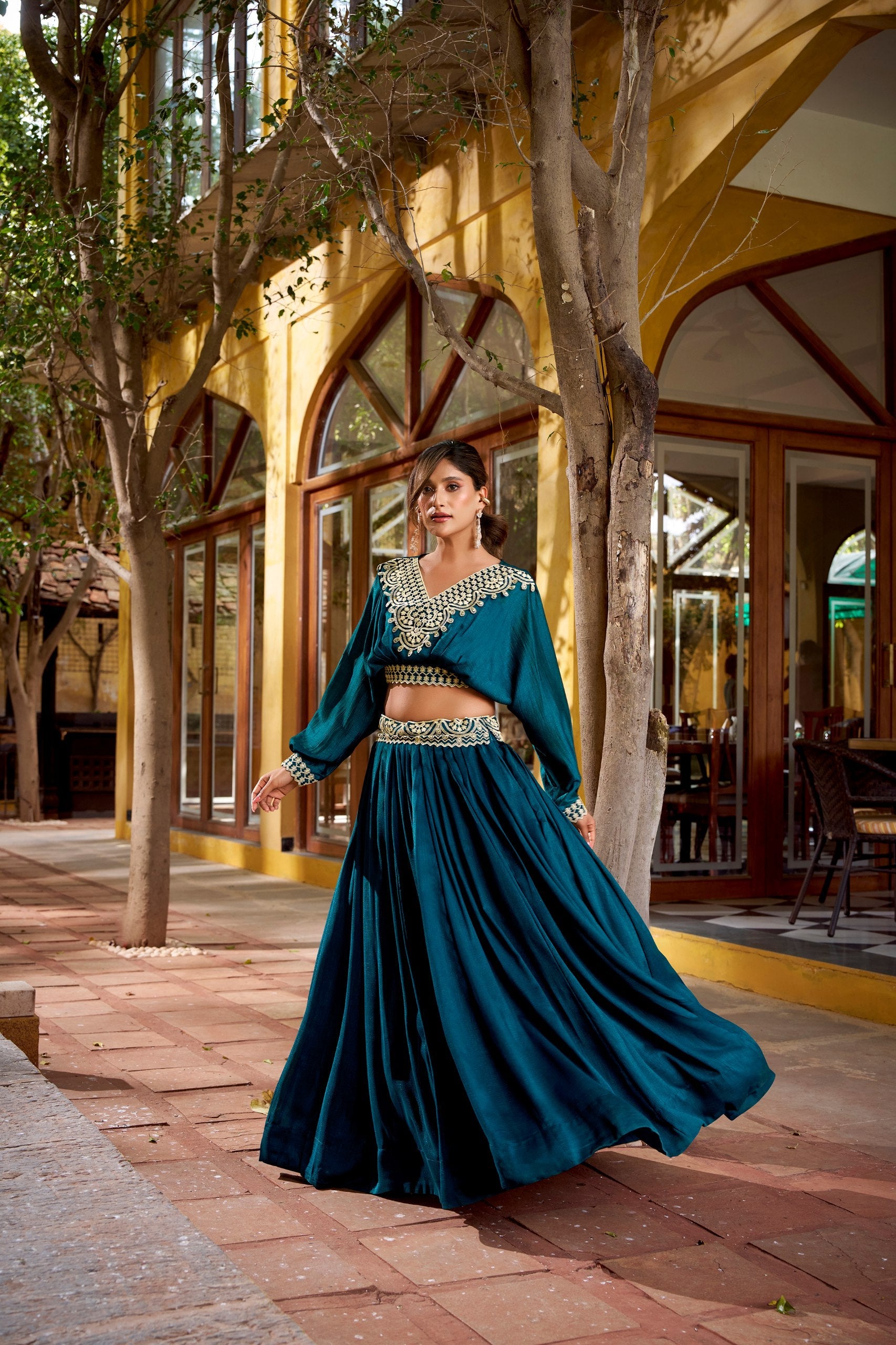 Blue Embroidered Lehenga Set Secondary image