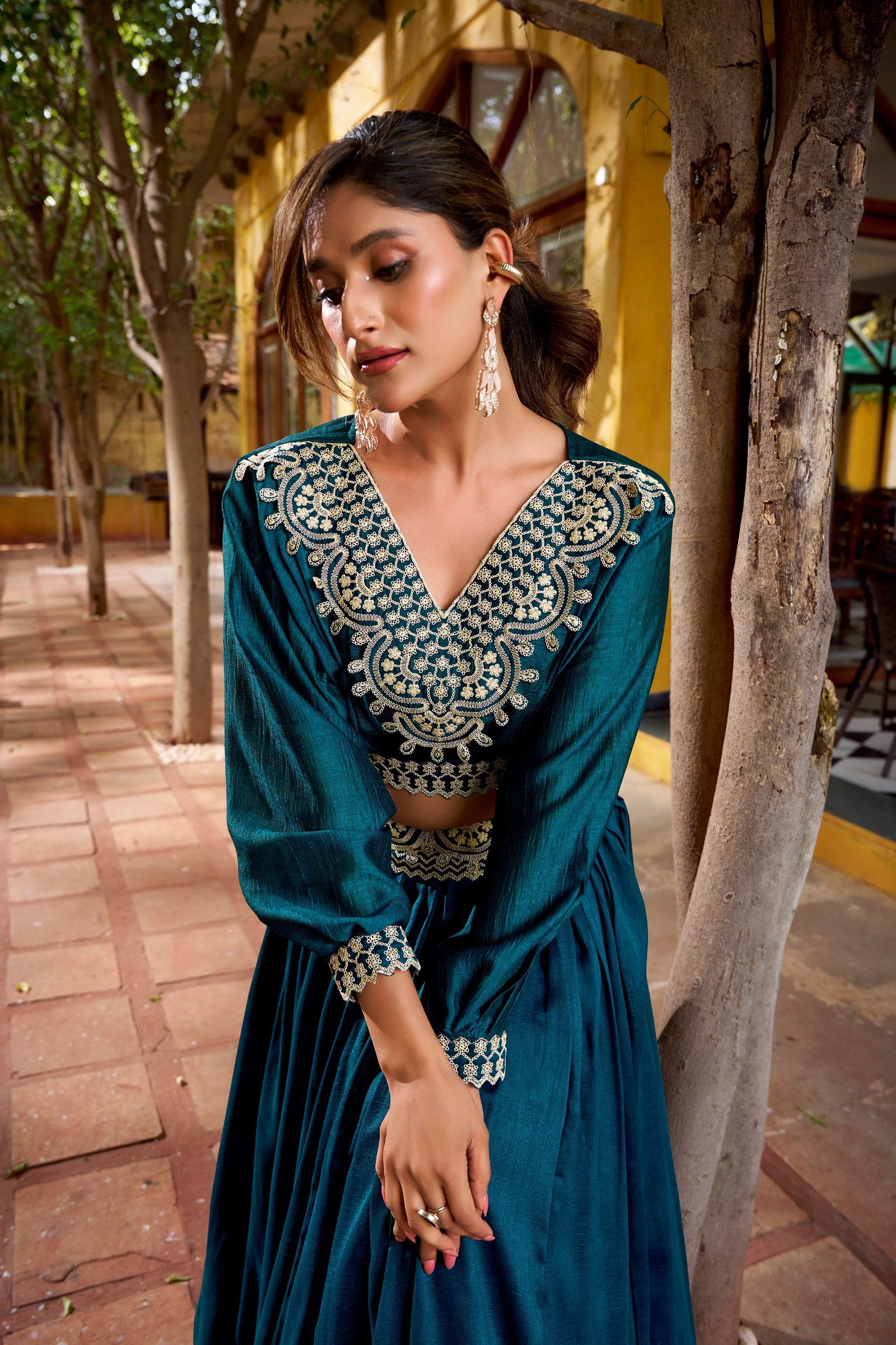 Blue Embroidered Lehenga Set ClothsVilla