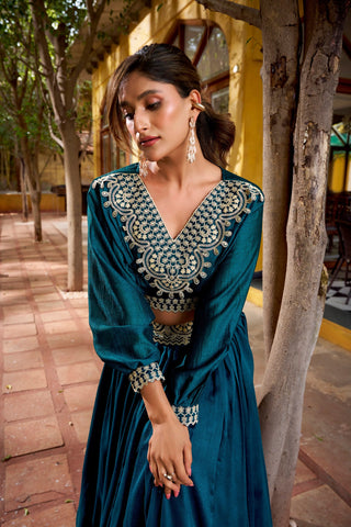 Blue Embroidered Lehenga Set ClothsVilla