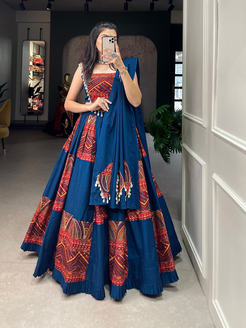 lehenga cotton dress Blue Embroidered & Printed Pure Cotton Lehenga Choli Set