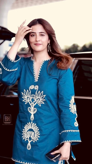 Blue Embroidered Rayon Co-ord Set ClothsVilla