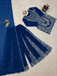 Load image into Gallery viewer, Blue Ethnic Elegance Faux Georgette Thread &amp; Sequin Embroidered Suit Set ClothsVilla