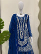 Load image into Gallery viewer, Blue Ethnic Elegance Faux Georgette Thread &amp; Sequin Embroidered Suit Set ClothsVilla