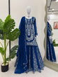 Load image into Gallery viewer, Blue Ethnic Elegance Faux Georgette Thread &amp; Sequin Embroidered Suit Set ClothsVilla