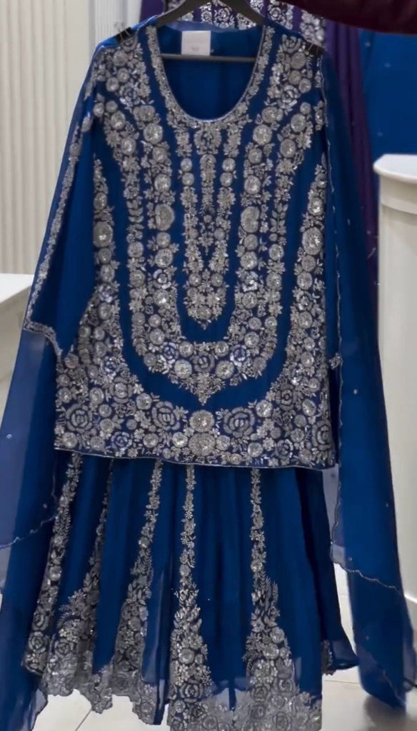 Blue Ethnic Elegance Faux Georgette Thread & Sequin Embroidered Suit Set ClothsVilla