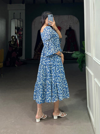 Blue Ethnic Elegance – Triple-Layer Georgette Frock