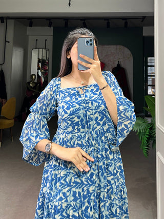 Blue Ethnic Elegance – Triple-Layer Georgette Frock