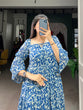 Load image into Gallery viewer, Blue Ethnic Elegance – Triple-Layer Georgette Frock
