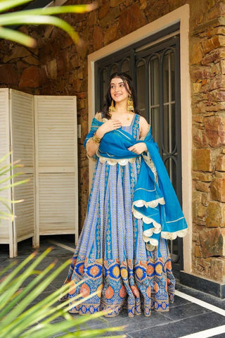Blue Exclusive Jimmy Organza Silk Anarkali Gown with Dupatta ClothsVilla