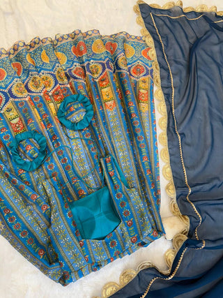 Blue Exclusive Jimmy Organza Silk Anarkali Gown with Dupatta ClothsVilla