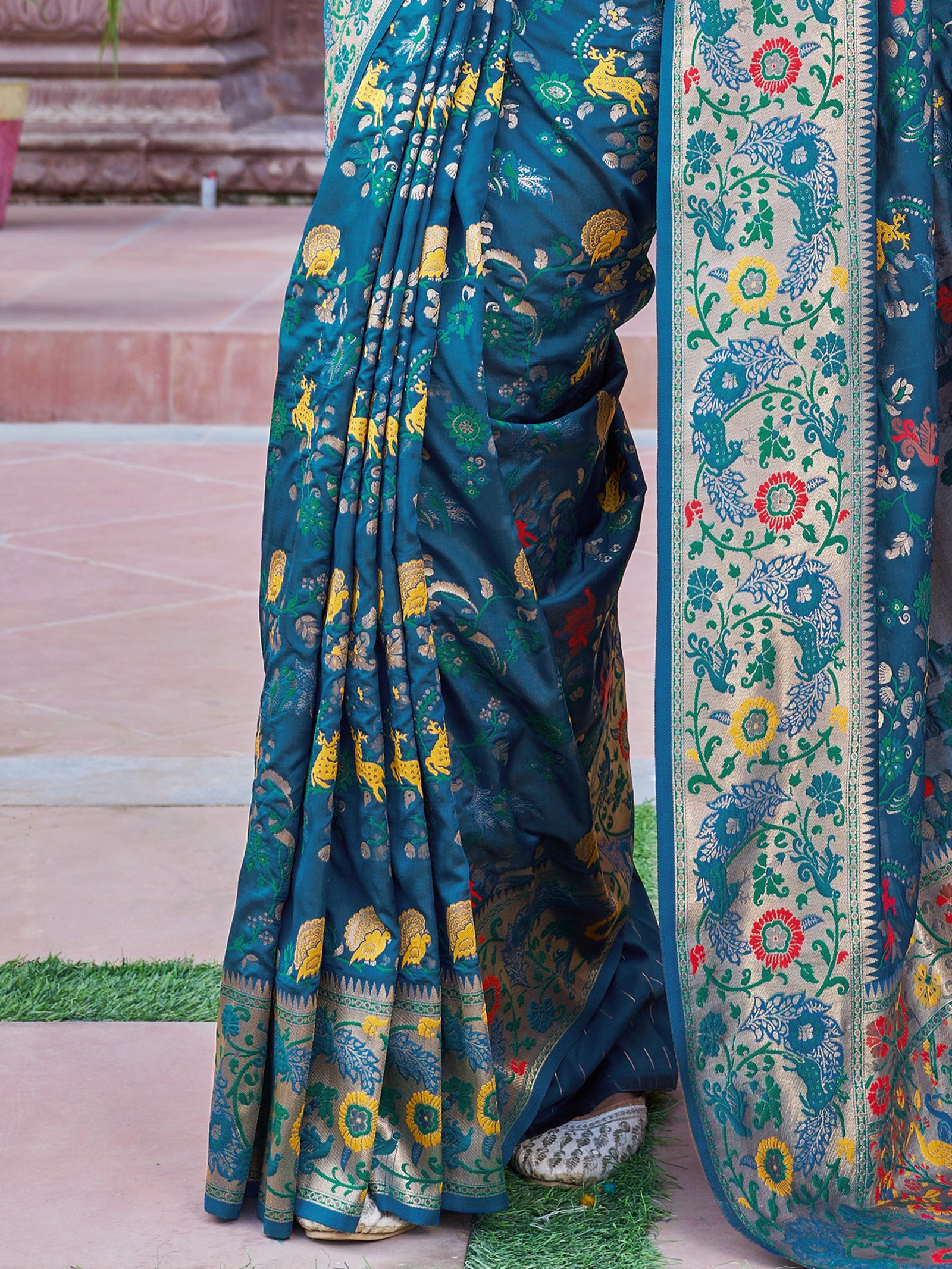 Blue Exquisite Banarasi Jacquard Art Silk Saree with Matching Border Blouse – Perfect for Weddings ClothsVilla
