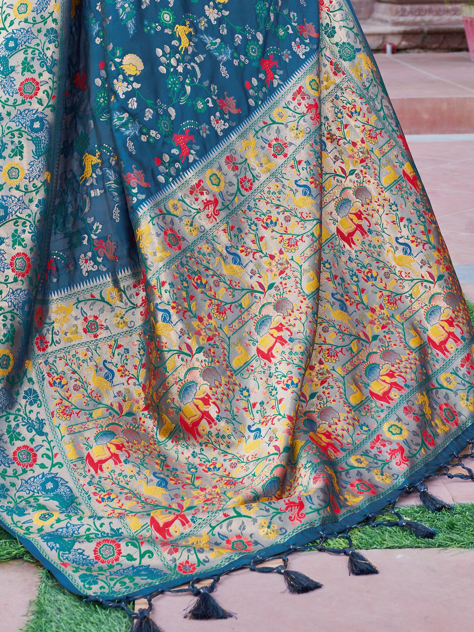 Blue Exquisite Banarasi Jacquard Art Silk Saree with Matching Border Blouse – Perfect for Weddings ClothsVilla