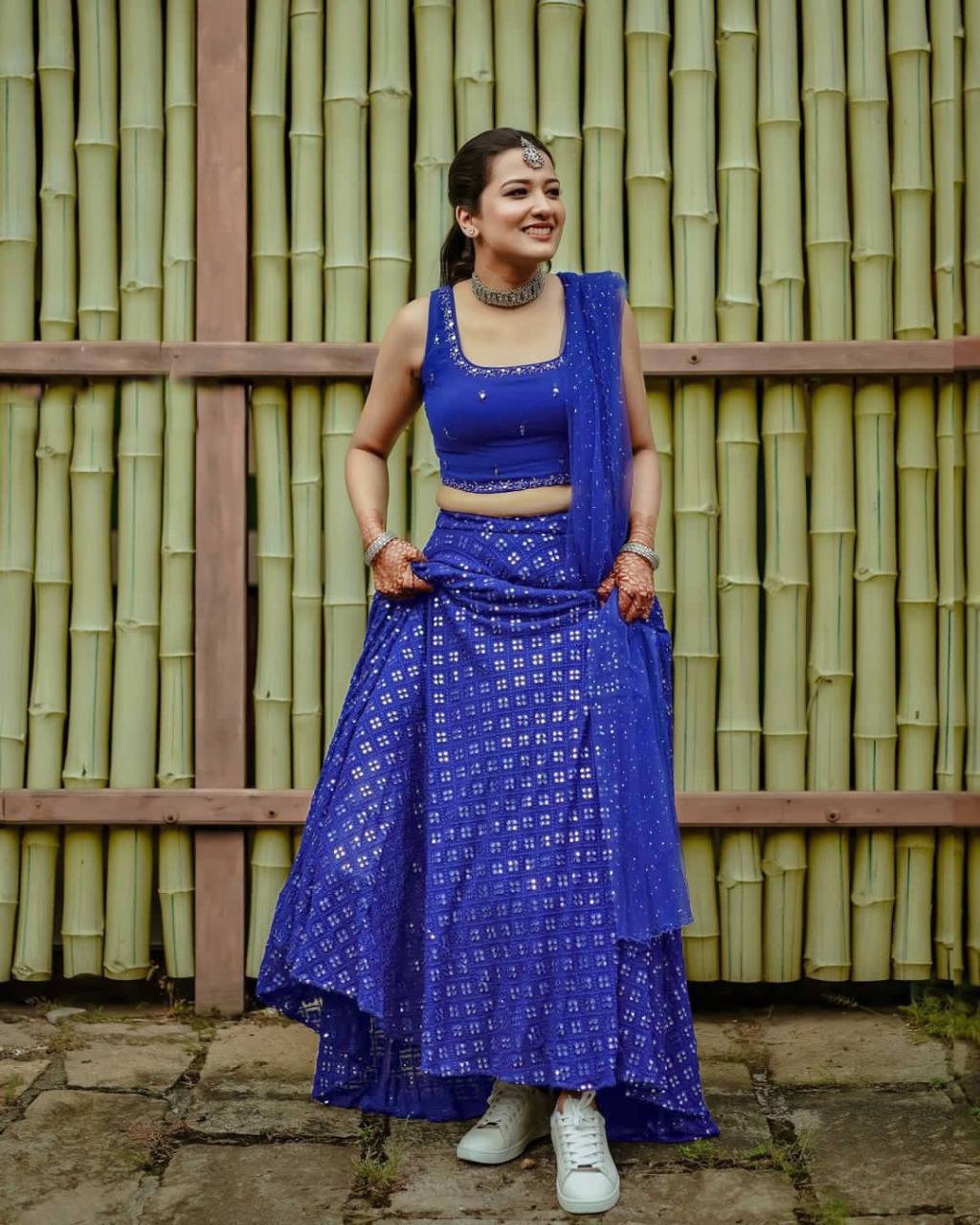 Blue Exquisite Heavy Georgette Embroidered Lehenga Set with Sequins & Net Dupatta ClothsVilla