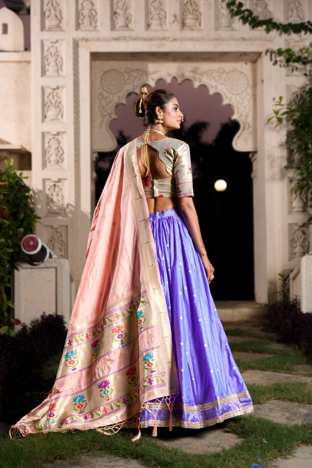 Blue Exquisite Jacquard Silk Paithani Lehenga with Zari Weaving Work & Matching Batwa ClothsVilla