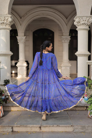 Blue Faux Georgette Bandhani Shrug with Kutchi Patchwork ClothsVilla