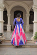 Load image into Gallery viewer, Blue Faux Georgette Bandhej Print Gown with Gamthi Embroidery &amp; Mirror Work ClothsVilla