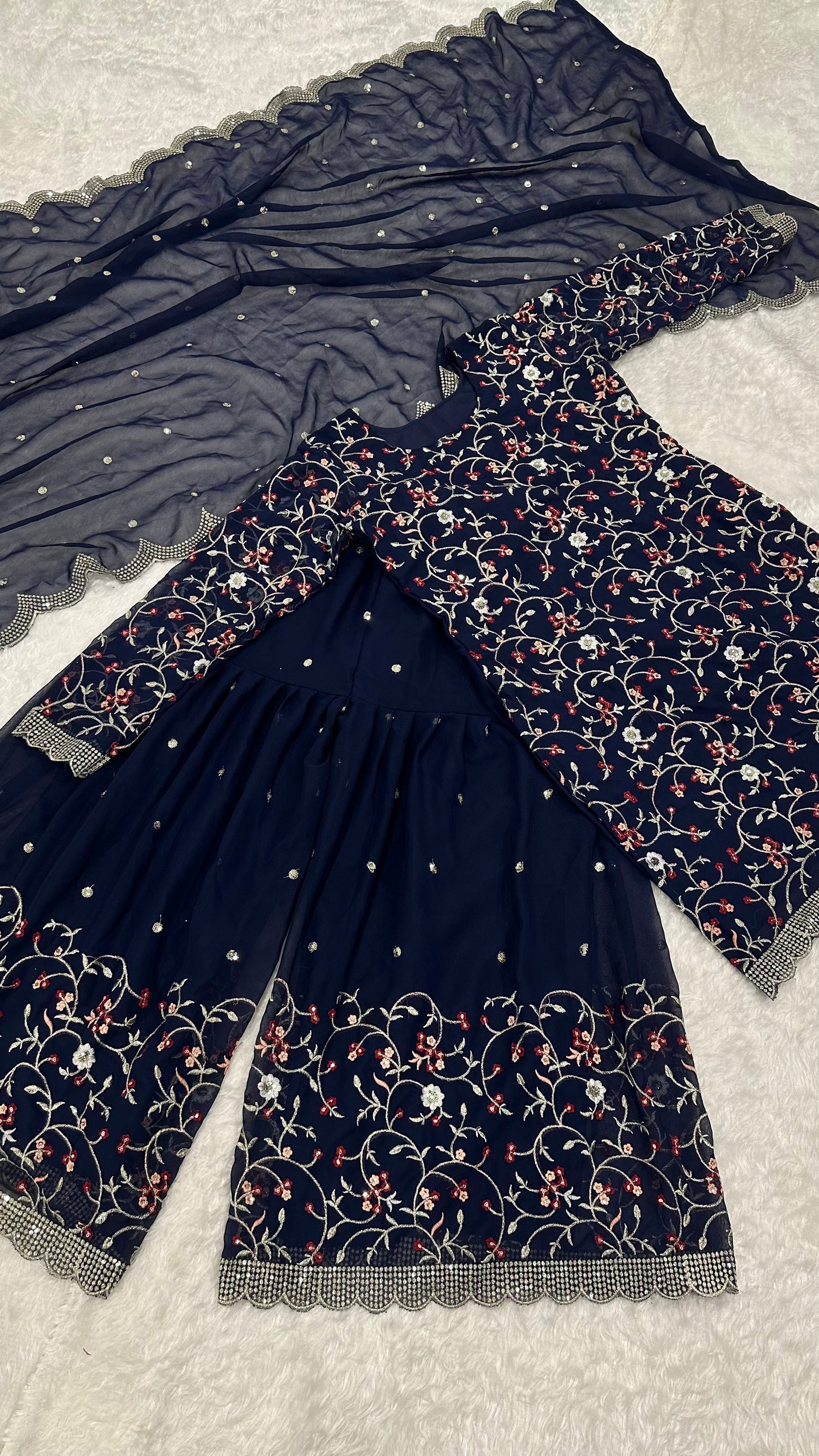Blue Festive Georgette Sharara Set with Sequins, Thread & Zari Work ClothsVilla
