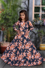 Load image into Gallery viewer, Blue Floral Printed Designer Kids Lehenga Choli Set ClothsVilla