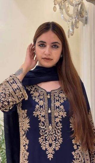Blue Georgette Embroidered Kurta Palazzo Set ClothsVilla