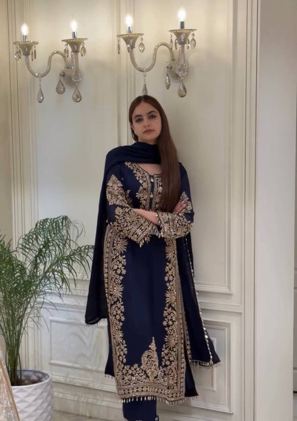 Blue Georgette Embroidered Kurta Palazzo Set ClothsVilla
