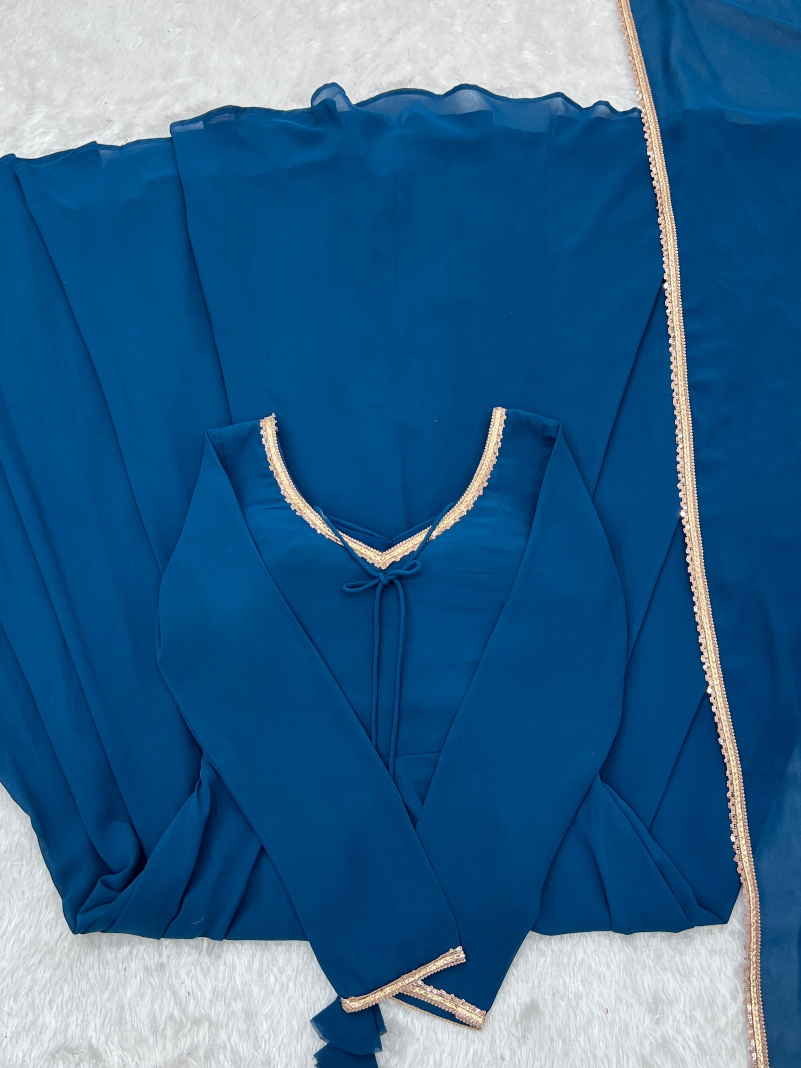 Blue Georgette Gown with Lace Dupatta ClothsVilla