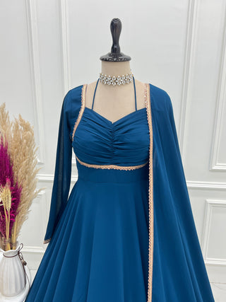Blue Georgette Gown with Lace Dupatta ClothsVilla