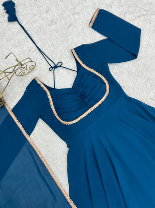Blue Georgette Gown with Lace Dupatta ClothsVilla