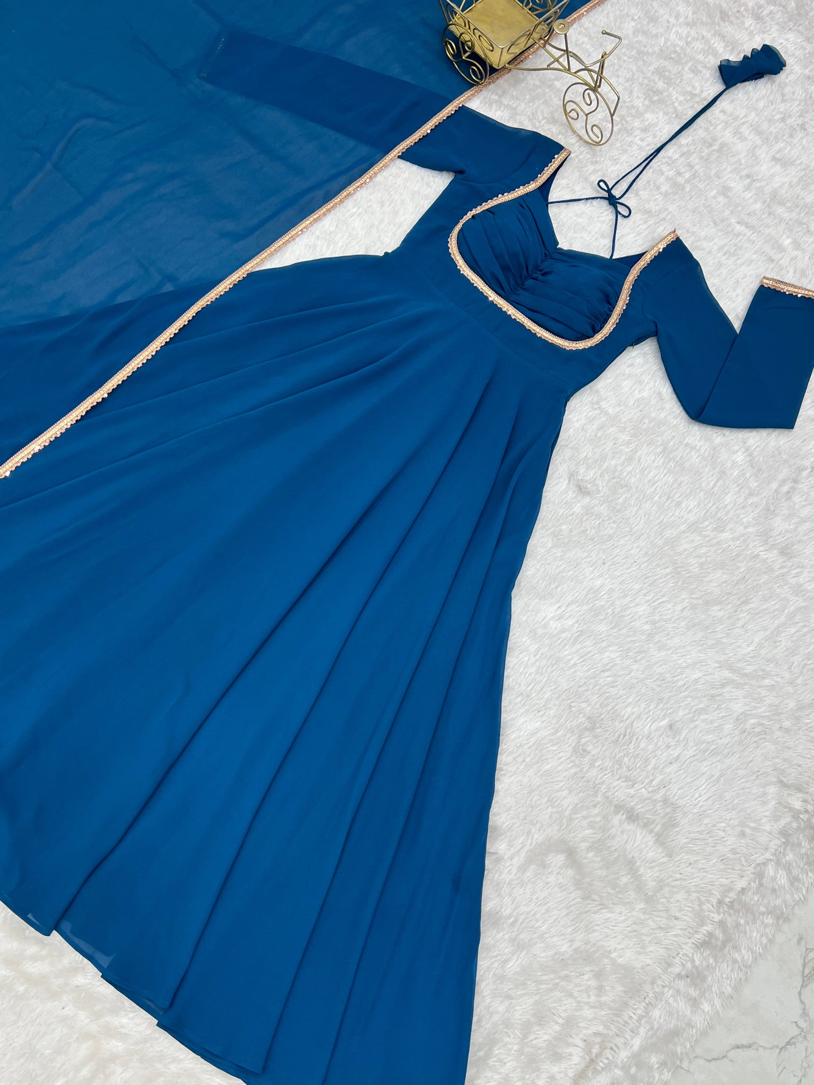 Blue Georgette Gown with Lace Dupatta ClothsVilla