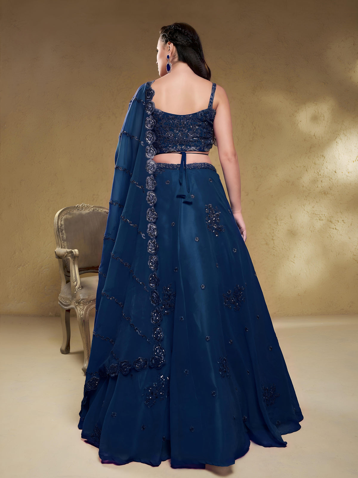 Georgette Zari, Sequin & Dori Embroidered Semi-Stitched Lehenga Choli Clothsvilla