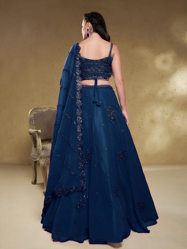 Georgette Zari, Sequin & Dori Embroidered Semi-Stitched Lehenga Choli Clothsvilla