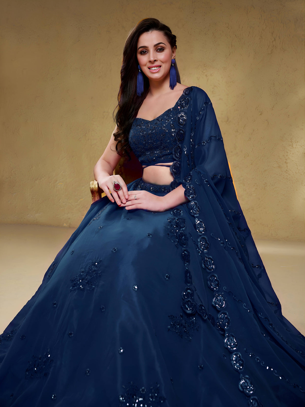 Georgette Zari, Sequin & Dori Embroidered Semi-Stitched Lehenga Choli Clothsvilla