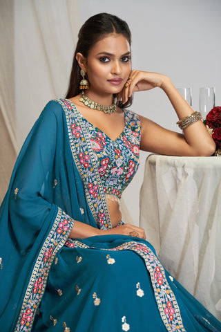 Blue Georgette Zari & Sequin Lehenga Set ClothsVilla
