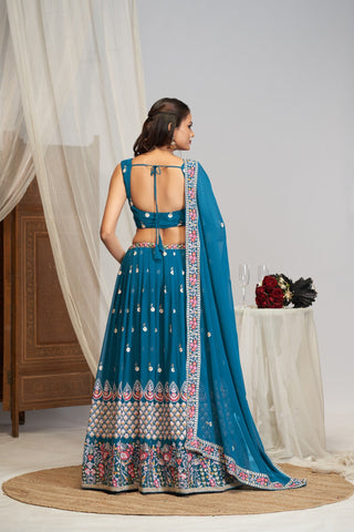 Blue Georgette Zari & Sequin Lehenga Set ClothsVilla