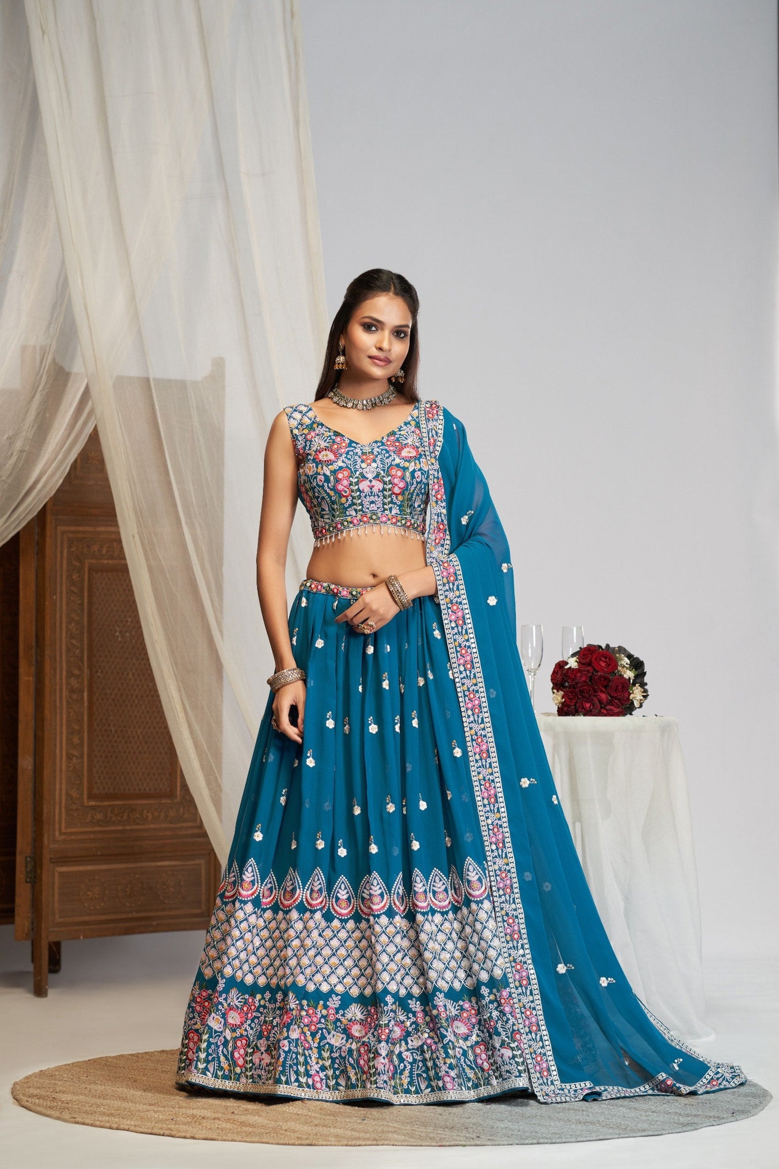 Blue Georgette Zari & Sequin Lehenga Set ClothsVilla