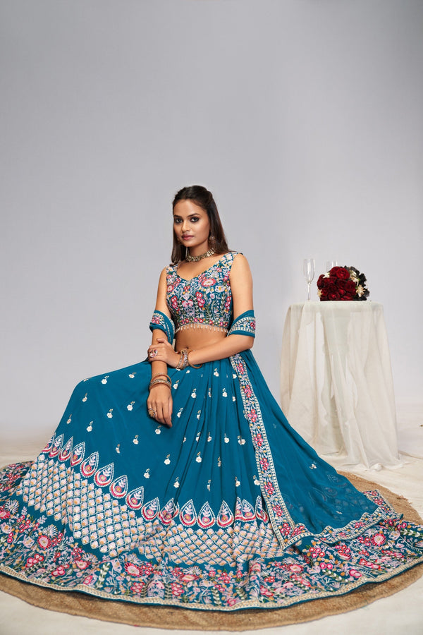 Blue Georgette Zari & Sequin Lehenga Set ClothsVilla