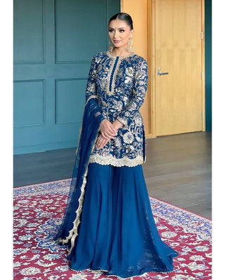 Blue Glamorous Faux Georgette Sharara Set