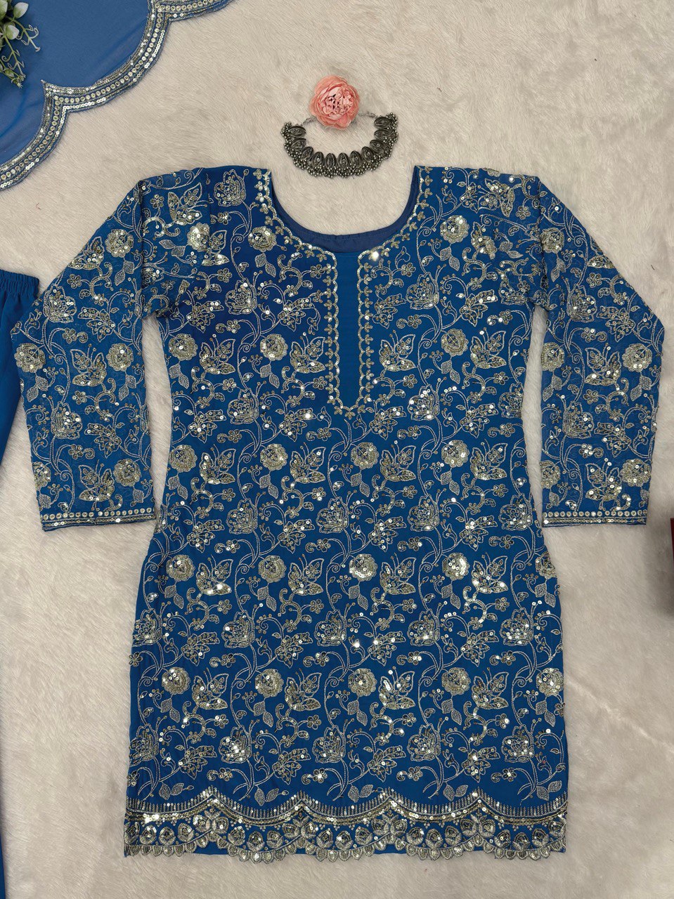 Blue Glamorous Faux Georgette Sharara Set