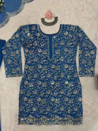 Blue Glamorous Faux Georgette Sharara Set