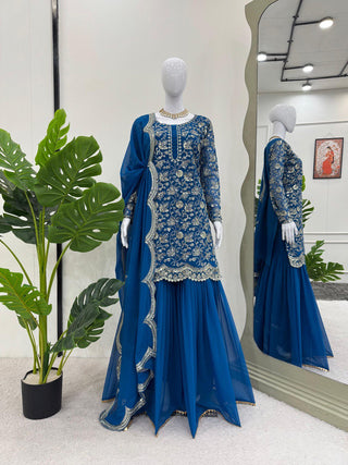Blue Glamorous Faux Georgette Sharara Set