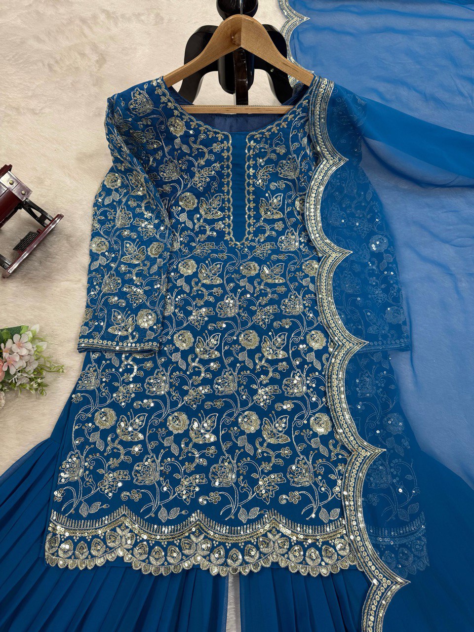 Blue Glamorous Faux Georgette Sharara Set