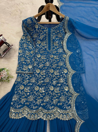 Blue Glamorous Faux Georgette Sharara Set