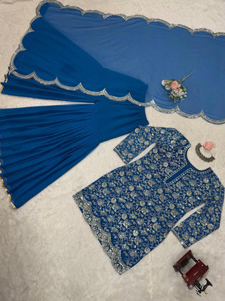 Blue Glamorous Faux Georgette Sharara Set