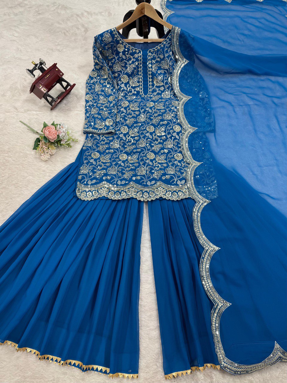 Blue Glamorous Faux Georgette Sharara Set