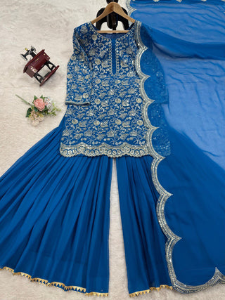 Blue Glamorous Faux Georgette Sharara Set