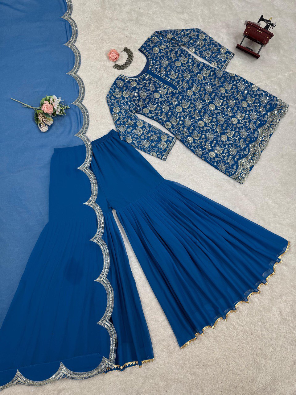 Blue Glamorous Faux Georgette Sharara Set