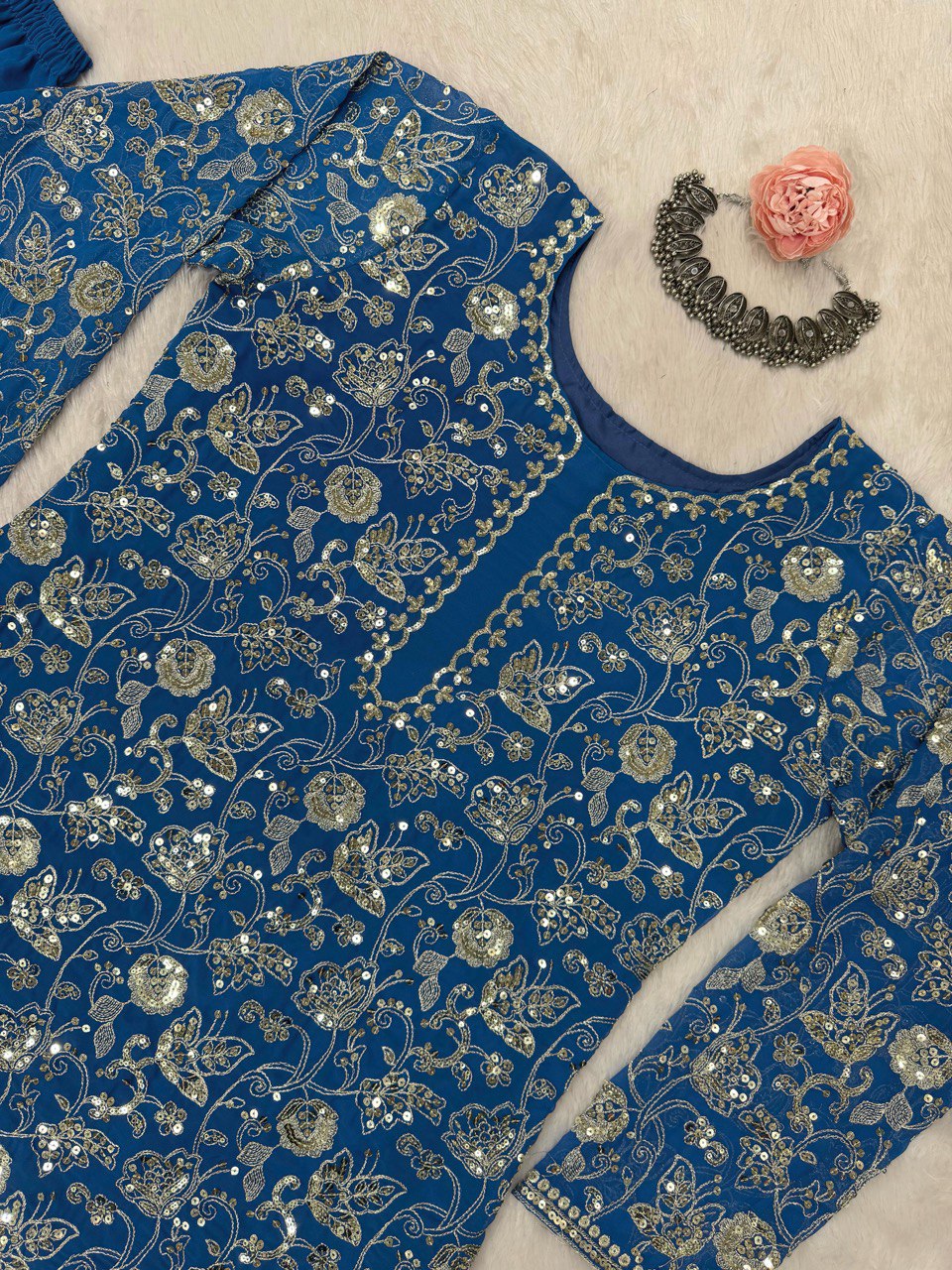 Blue Glamorous Faux Georgette Sharara Set