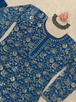 Blue Glamorous Faux Georgette Sharara Set