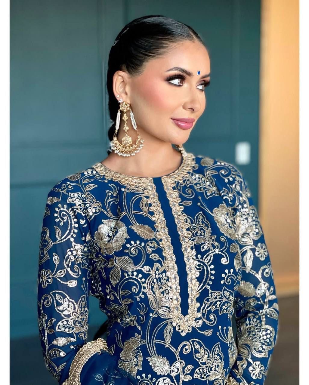 Blue Glamorous Faux Georgette Sharara Set